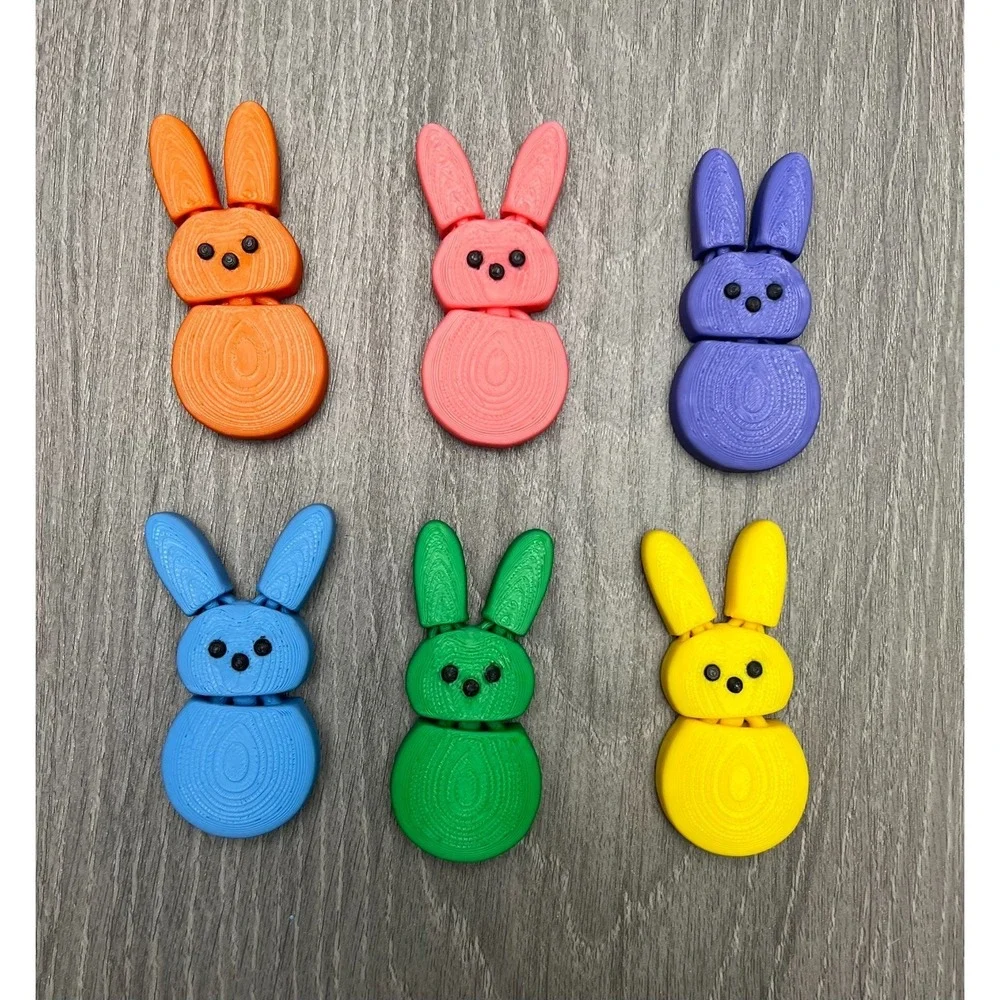 6pc 3D Printed Flexi Marshmallow Bunny‎ Magnets Articulated Easter Rabbit Decor